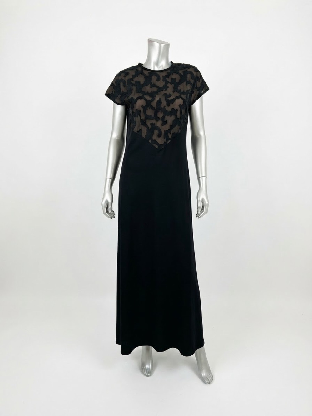 Vintage 90s Jeffrey & Dara Tom Barra Black Sheer Lace Maxi Evening Dress Sz 6